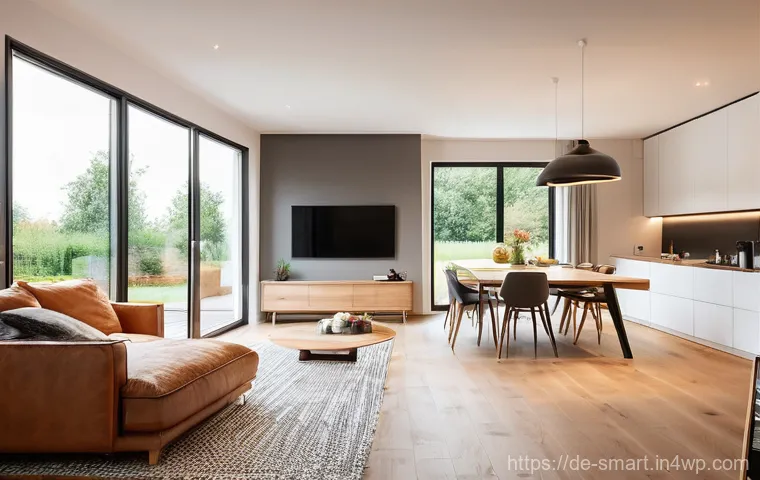 스마트홈 기기 연동 방법 - A serene bedroom scene bathed in soft morning light. Smart blinds are slowly retracting, revealing a...