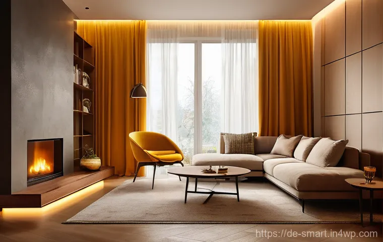 스마트홈 조명 색상 변경 방법 - **"Cozy Evening Glow"**
A serene and inviting living room bathed in the warm, ambient glow of sm...