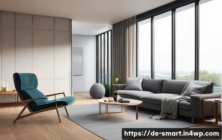 스마트홈의 데이터 저장 및 관리 방법 - **Prompt:** A cozy, modern smart home living room with soft, ambient lighting. An adult (fully cloth...