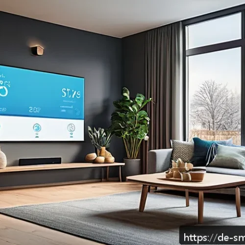 Home 33 스마트홈과 스마트 시티의 연관성 - A modern German smart home interior featuring a family room with smart thermostats visible on the wa...